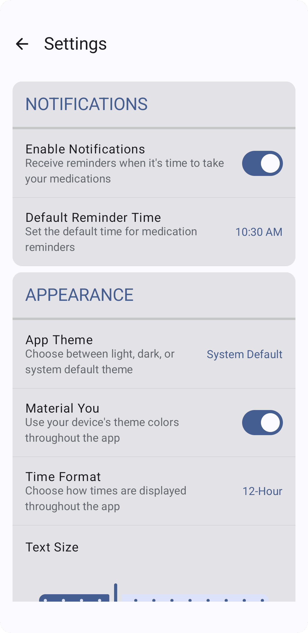 Settings – Notifications and Appearance