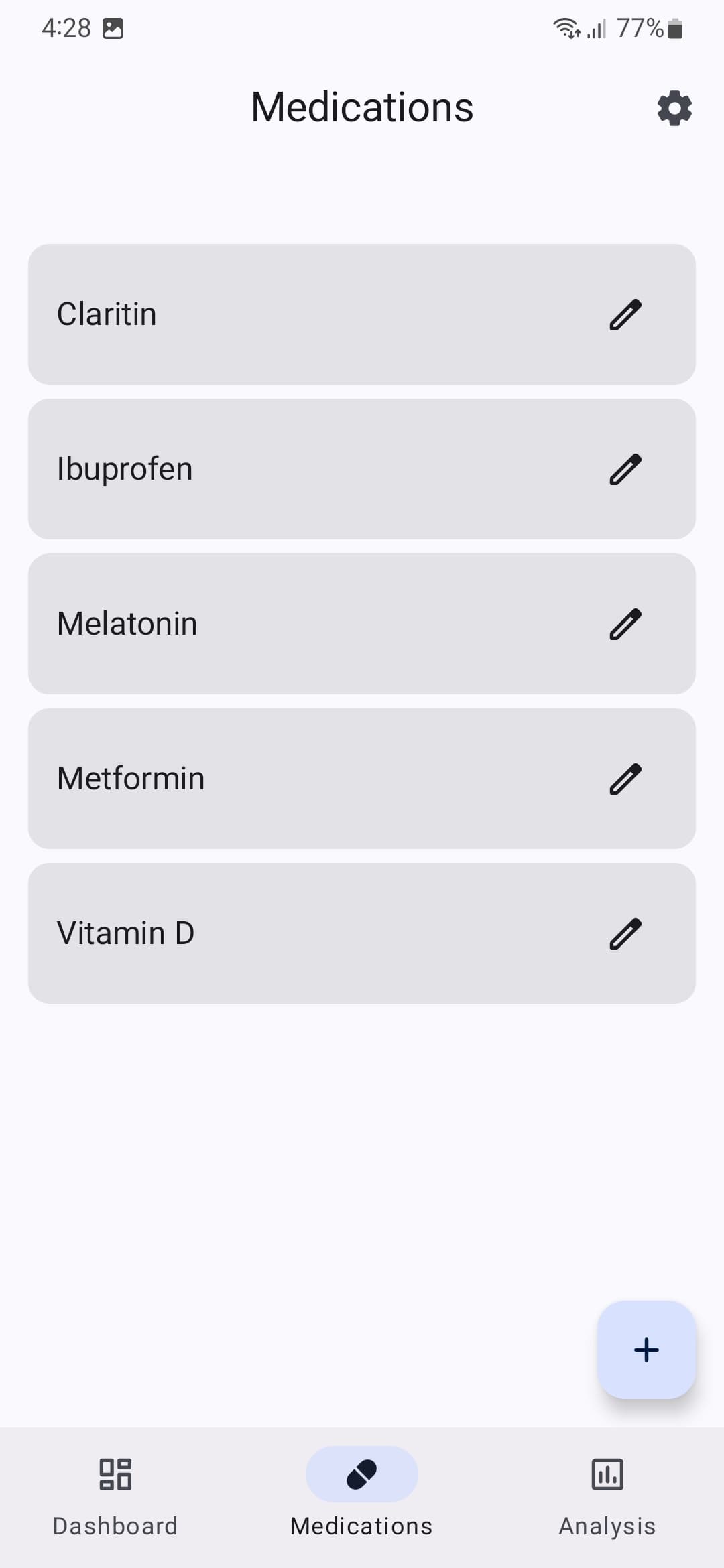 Medications list screen